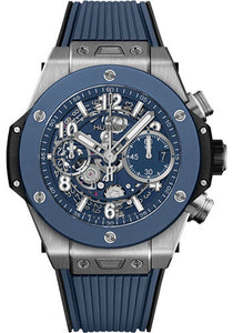 Hublot Big Bang Unico Titanium Blue Ceramic Watch 42 mm Blue Skeleton Dial Black and Blue Rubber Strap  441.NL.5171.RX