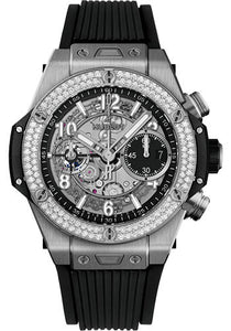 Hublot Big Bang Unico Titanium Diamonds Watch 42 mm Black Skeleton Dial Black Rubber Strap 441.NX.1171.RX.1104