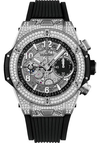 Hublot Big Bang Unico Titanium Pavé Watch 42 mm Black Skeleton Dial Black Rubber Strap  441.NX.1171.RX.1704