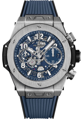 Hublot Big Bang Unico Titanium Blue Watch 42 mm Blue Skeleton Dial Black and Blue Rubber Strap 441.NX.5171.RX