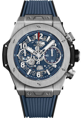 Hublot Big Bang Unico Titanium Blue Watch 42 mm Blue Skeleton Dial Black and Blue Rubber Strap 441.NX.5179.RX