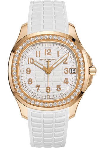 Patek Philippe Aquanaut Selfwinding Rose Gold Case Diamond Bezel White Dial White Composite Strap 5268-200R-001