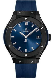 Hublot Classic Fusion Ceramic Blue Watch 33 mm Blue Dial Blue Lined Rubber Strap 581.CM.7170.RX