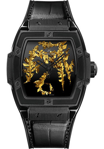 Hublot Spirit of Big Bang Gold Crystal Watch 42 mm Black Dial  Black Rubber and Leather Strap 643.CX.0660.LR