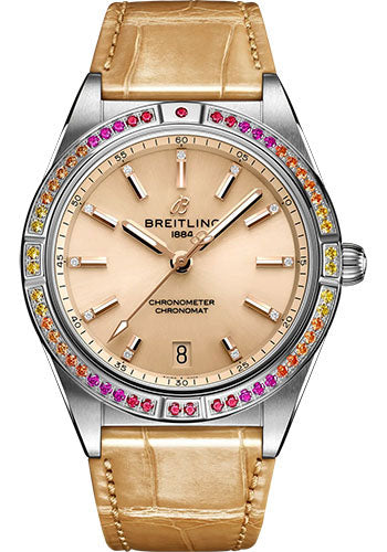 Breitling Chronomat Automatic 36 South Sea Watch Stainless Steel Beige Dial Beige Alligator Leather Strap Folding Buckle A10380611A1P1