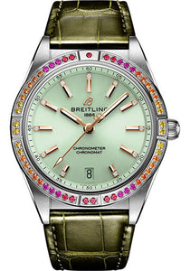 Breitling Chronomat Automatic 36 South Sea Watch Stainless Steel Mint Green Dial Green Alligator Leather Strap Folding Buckle A10380611L1P1