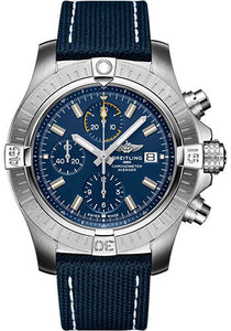 Breitling Avenger Chronograph 45 Watch Stainless Steel Blue Dial Blue Calfskin Leather Strap Tang Buckle A13317101C1X1