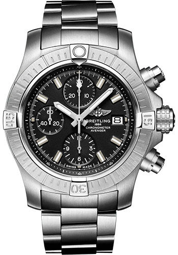 Breitling Avenger Chronograph 43 Watch Stainless Steel Black Dial Metal Bracelet A13385101B1A1