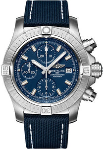 Breitling Avenger Chronograph 43 Watch Stainless Steel Blue Dial Blue Calfskin Leather Strap Tang Buckle A13385101C1X1