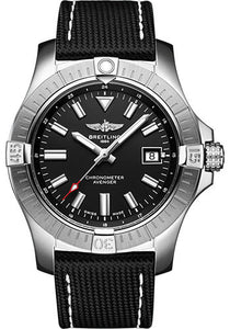 Breitling Avenger Automatic 43 Watch Stainless Steel Black Dial Anthracite Calfskin Leather Strap Tang Buckle A17318101B1X1