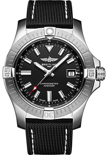 Breitling Avenger Automatic 43 Watch Stainless Steel Black Dial Anthracite Calfskin Leather Strap Tang Buckle A17318101B1X1