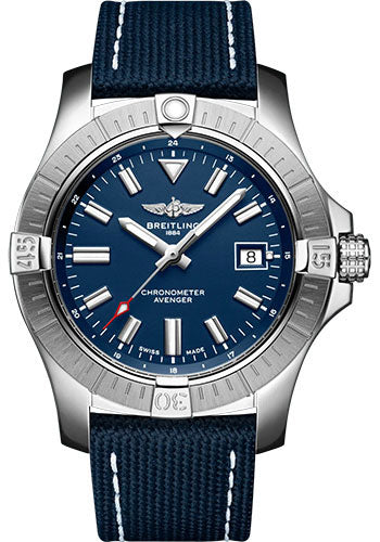 Breitling Avenger Automatic 43 Watch Stainless Steel Blue Dial Blue Calfskin Leather Strap Tang Buckle A17318101C1X1