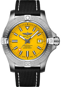 Breitling Avenger Automatic 45 Seawolf Watch Stainless Steel Yellow Dial Anthracite Calfskin Leather Strap Folding Buckle A17319101I1X2