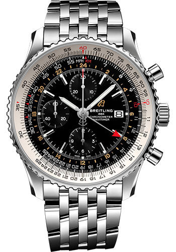 Breitling Navitimer Chronograph GMT 46 Watch Steel Black Dial Steel Bracelet A24322121B2A1