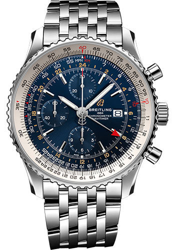 Breitling Navitimer Chronograph GMT 46 Watch Steel Blue Dial Steel Bracelet A24322121C2A1