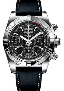 Breitling Chronomat 44 Watch Steel polished Carbon Dial Grey And Black Crocodile Rubber Strap Folding Buckle AB011012/BF76/296S/A20D.4