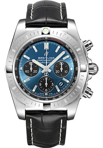 Breitling Chronomat B01 Chronograph 44 Watch Steel Blackeye Blue Dial Black Croco Strap Folding Buckle AB0115101C1P4