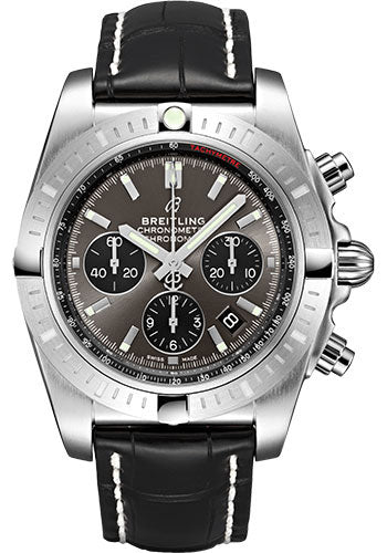 Breitling Chronomat B01 Chronograph 44 Watch Steel Blackeye Gray Dial Black Croco Strap Folding Buckle AB0115101F1P2