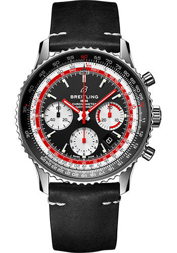 Breitling Navitimer B01 Chronograph 43 Swissair Watch Steel Black Dial Black Nubuck Strap Tang Buckle AB01211B1B1X1