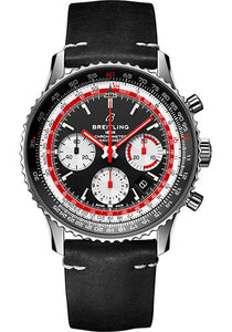 Breitling Navitimer B01 Chronograph 43 Swissair Watch Steel Black Dial Black Nubuck Strap Folding Buckle AB01211B1B1X2