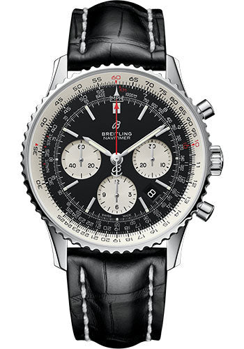 Breitling Navitimer 1 B01 Chronograph 43 Watch Steel Case Black Dial Black Croco Strap tang buckle AB0121211B1P1