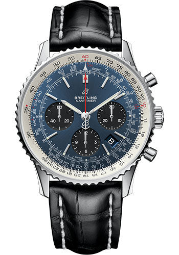 Breitling Navitimer 1 B01 Chronograph 43 Watch Steel Case Blue Dial Black Croco Strap Tang Buckle AB0121211C1P1