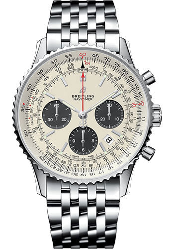 Breitling Navitimer 1 B01 Chronograph 43 Watch Steel Case Mercury Silver Dial Steel Pilot Bracelet AB0121211G1A1