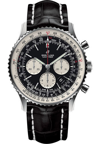 Breitling Navitimer 1 B01 Chronograph 46 Watch Steel Case Black Dial Black Croco Strap Tang Buckle