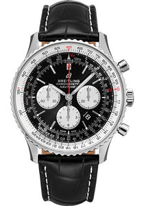 Breitling Navitimer B01 Chronograph 46 Watch Steel Black Dial Black Croco Strap Folding Buckle AB0127211B1P2