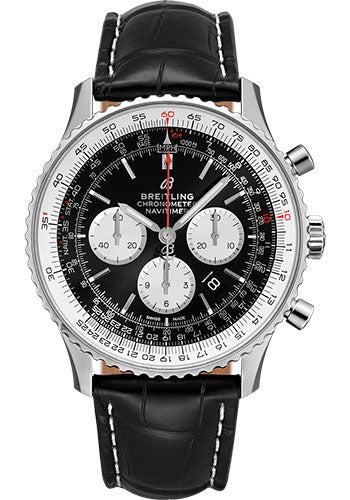 Breitling Navitimer B01 Chronograph 46 Watch Steel Black Dial Black Croco Strap Folding Buckle AB0127211B1P2