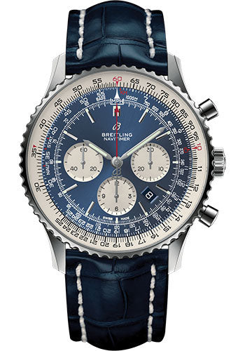 Breitling Navitimer 1 B01 Chronograph 46 Watch Steel Case Aurora Blue Dial Blue Croco Strap AB0127211C1P1