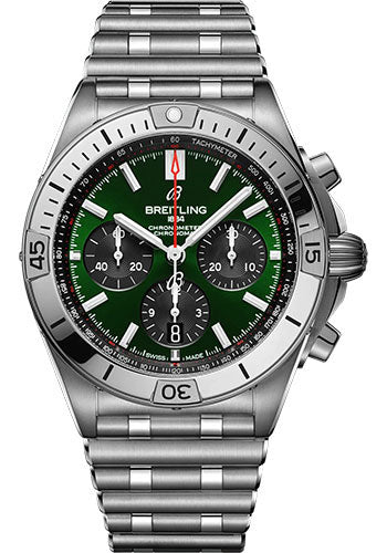 Breitling Chronomat B01 42 Bentley Watch Stainless Steel Green Dial Metal Bracelet AB01343A1L1A1