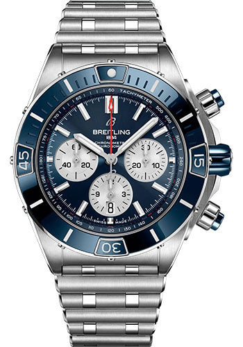 Breitling Super Chronomat B01 44 Watch Stainless Steel Blue Dial Metal Bracelet AB0136161C1A1