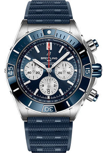 Breitling Super Chronomat B01 44 Watch Stainless Steel Blue Dial Blue Rubber Strap Folding Buckle AB0136161C1S1