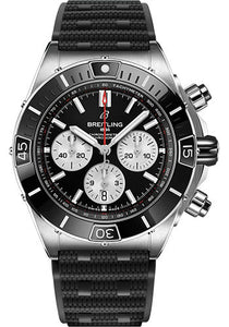 Breitling Super Chronomat B01 44 Watch Stainless Steel Black Dial Black Rubber Strap Folding Buckle AB0136251B1S1