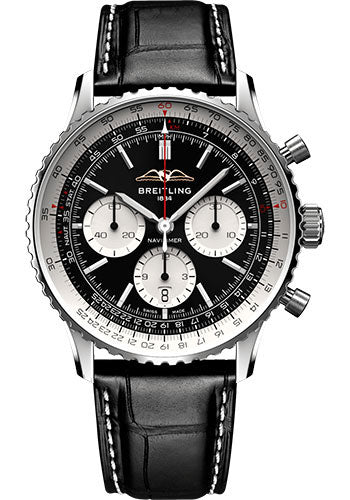 Breitling Breitling Navitimer B01 Chronograph 43 Watch Steel Black Dial Black Croco Strap Folding Buckle AB0138211B1P1