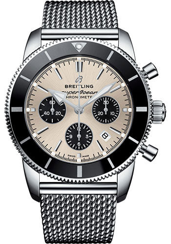 Breitling Superocean Héritage II B01 Chronograph 44 Watch Steel Case Silver Dial Steel Aero Classic Bracelet AB0162121G1A1