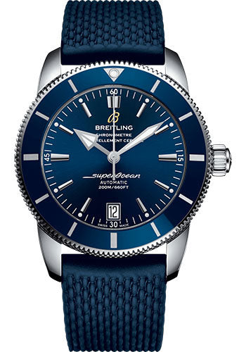 Breitling Superocean Héritage II B20 Automatic 42 Watch Steel Case Blue Dial Blue Rubber Aero Classic Strap AB2010161C1S1