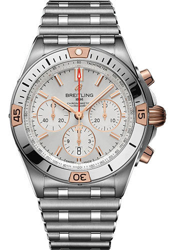 Breitling Chronomat B01 42 Watch Steel and 18K Red Gold Silver Dial Metal Bracelet IB0134101G1A1