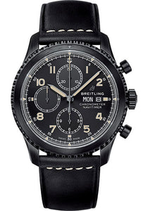 Breitling Aviator 8 Chronograph 43 Watch Black Steel Case Black Dial Black Leather Strap M13314101B1X1