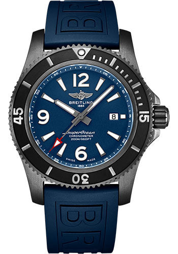 Breitling Superocean Automatic 46 Black Steel Watch Black steel Blue Dial Blue Rubber Strap Tang Buckle M17368D71C1S1