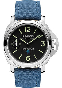 Panerai Luminor Logo 44mm Brushed Steel Black Dial Blue Canvas Strap PAM00777