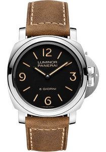 Panerai Luminor Base 44mm Polished Steel Black Dial Dark Brown Scamosciato Strap PAM00914