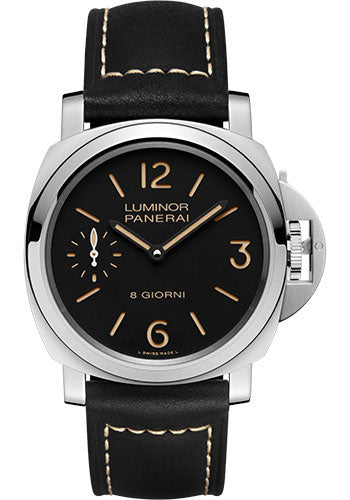 Panerai Luminor Base 44mm Polished Steel Black Dial Black Calf Ponte Vecchio Strap PAM00915