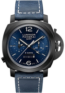 Panerai Luminor Chrono Monopulsante 8 Giorni GMT Blu Notte 44mm Black Ceramic Case Blue Sun Brushed Dial PAM01135