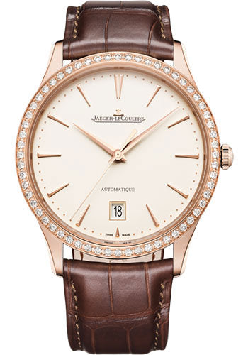 Jaeger-LeCoultre Master Ultra Thin Date Pink Gold Case Diamond Bezel Eggshell Beige Dial Q1232501