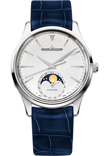 Jaeger-LeCoultre Master Ultra Thin Moon Watch 34 mm Stainless Steel Case Silver Dial Blue Leather Strap  Q1258420