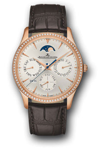 Jaeger-LeCoultre Master Ultra Thin Perpetual Watch 39 mm Pink Gold Case Diamond Bezel Silver Dial Brown Alligator Strap Q1302501