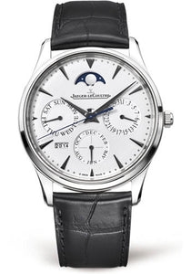 Jaeger-LeCoultre Master Ultra Thin Perpetual Watch 39 mm Thick White Gold Case Silver Grained Dial Black Alligator Strap Q1303520