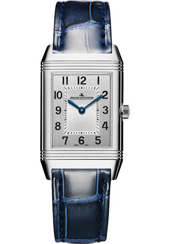 Jaeger-LeCoultre Reverso Classic Medium Duetto Watch 40 x 24 mm Stainless Steel Case Grey Front Dial Blue Alligator Strap Q2588422